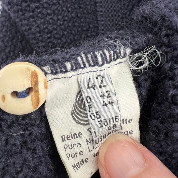 Vtg Giesswein Wool Cardigan Womens 14 Navy Blue Antler Button Mushrooms Austrian - Picture 7 of 11